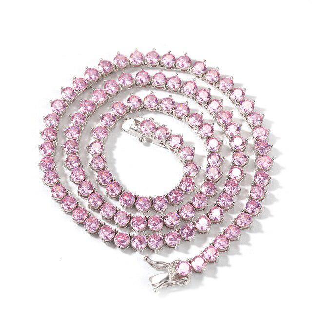 3 PRONG PINK TENNIS CHAIN