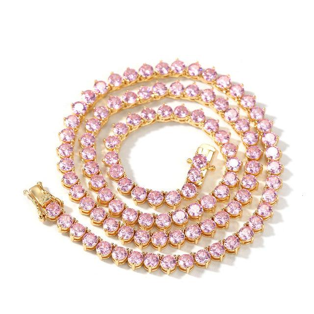 3 PRONG PINK TENNIS CHAIN
