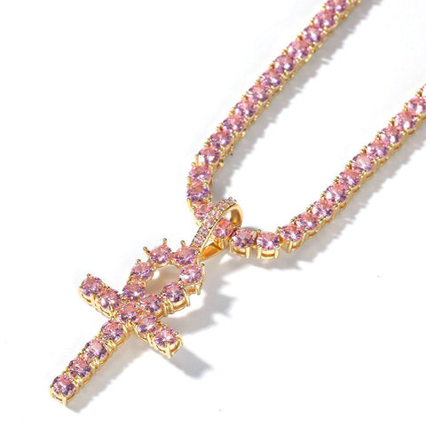 PINK EGYPTIAN ANKH PENDANT WITH NECKLACE